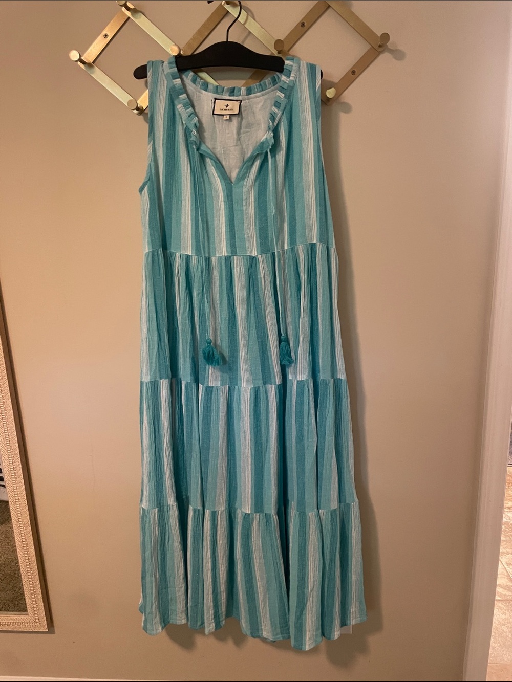 Tuckernuck Aqua & White Striped Sleeveless Maxi Dress
